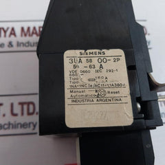 Siemens 3Ua58 00-2P Thermal Overload Relay 660V~ 50 – 60 A