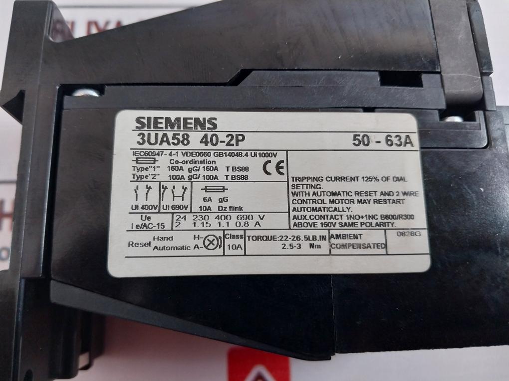 Siemens 3Ua58 40-2P Thermal Overload Relay 690V