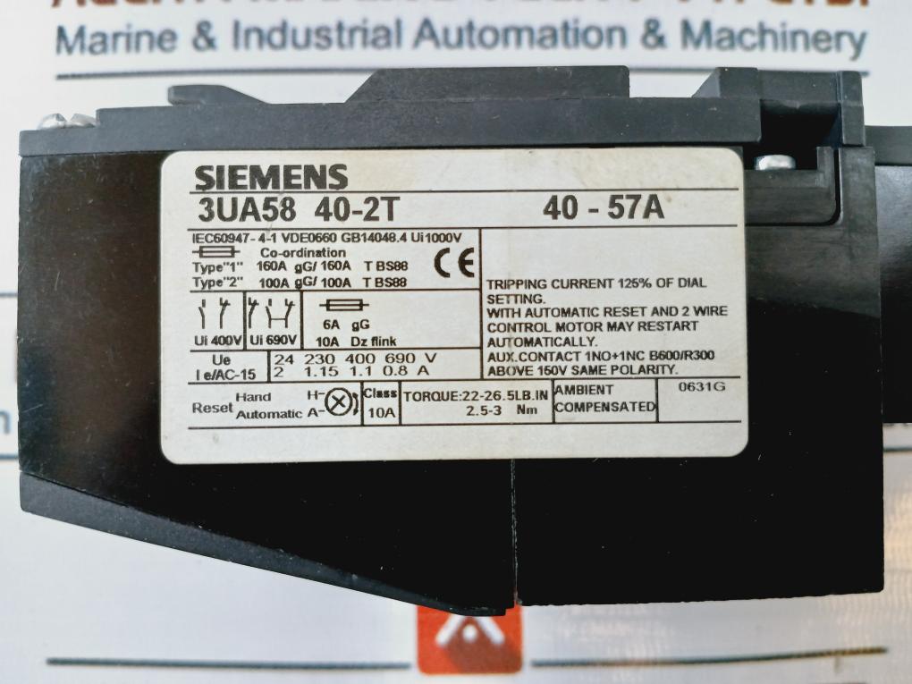 Siemens 3Ua58 40-2T Overload Relay 40-57A 1000V