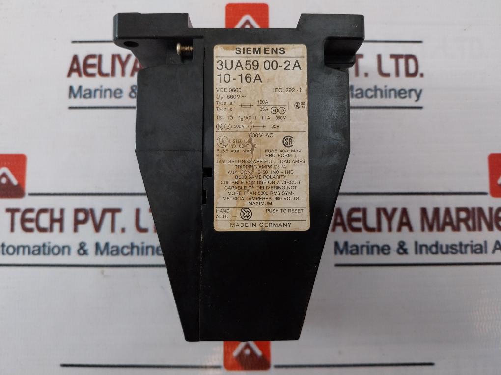 Siemens 3Ua59 00-2A Overload Relay 10-16A 600 Vac