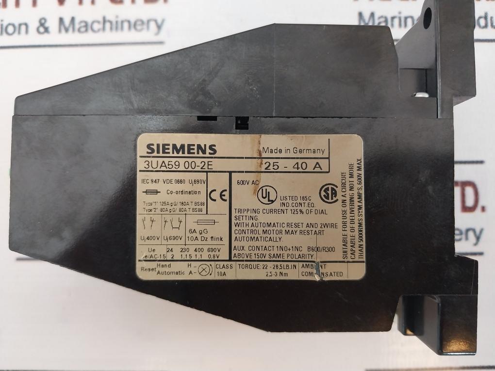 Siemens 3Ua59 00-2E Overload Relay 25-40A