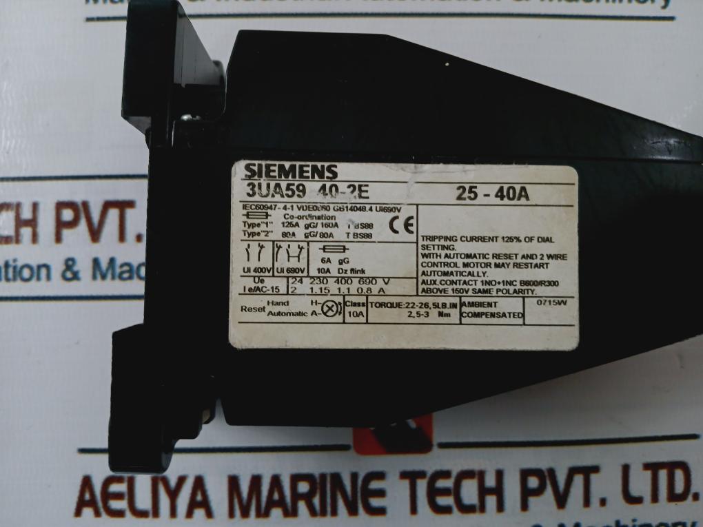 Siemens 3Ua59 40-2E Thermal Overload Relay Class 10A