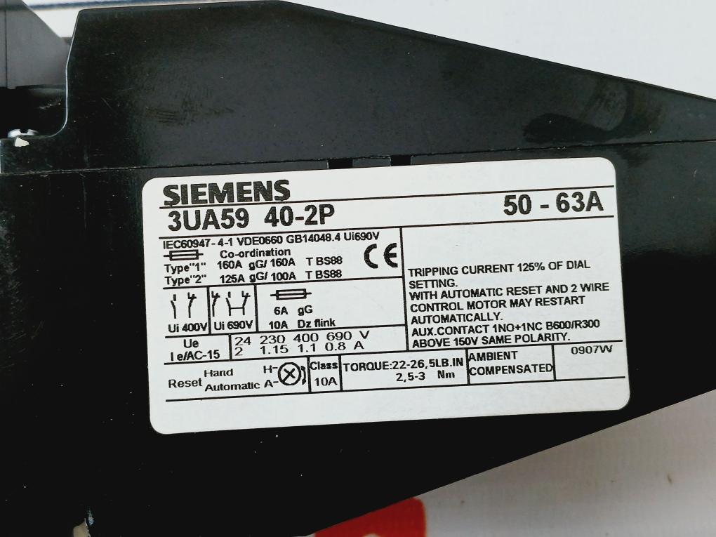 Siemens 3Ua59 40-2P Overload Relay 50-63A