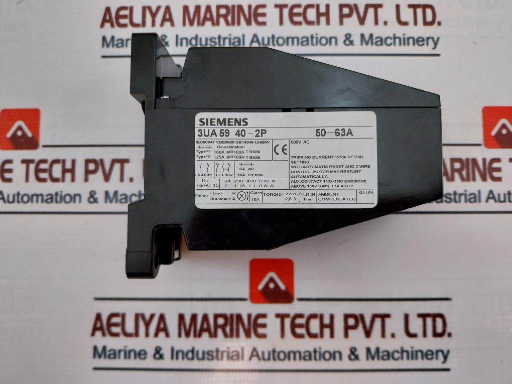 Siemens 3Ua59 40-2P Overload Relay 50-63A 600V Ac