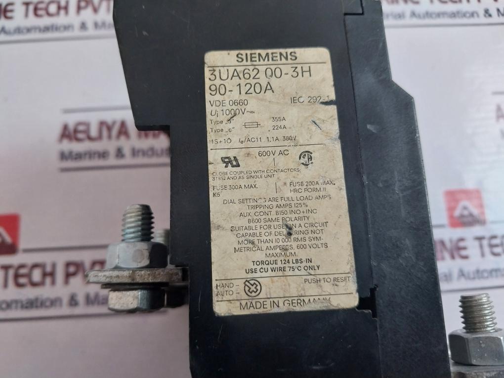 Siemens 3Ua62 00-3H Overload Relay Motor Control 600V Ac