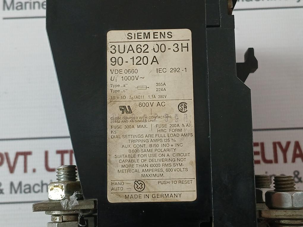 Siemens 3Ua62 00-3H Overload Relay Motor Control Ui 1000V 600V Ac M6-40