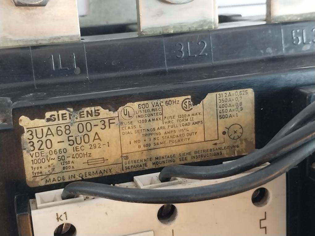 Siemens 3Ua68 00-3F Overload Relay Motor Control 1000V~50-400Hz