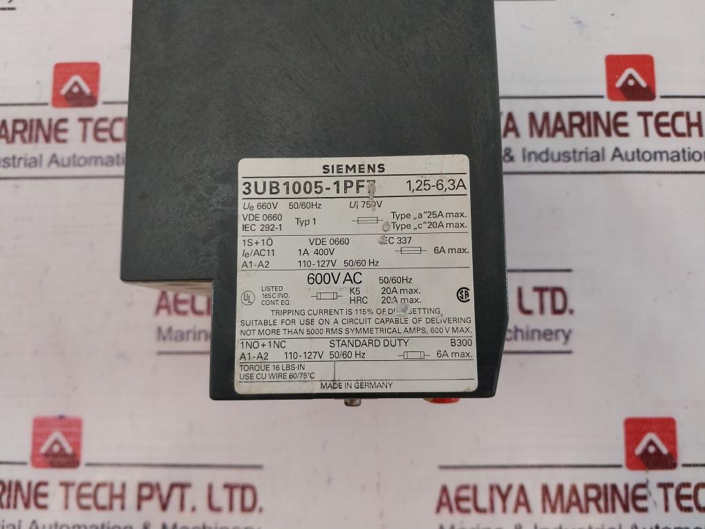 Siemens 3Ub1005-1Pf7 Overload Relay 600V Ac