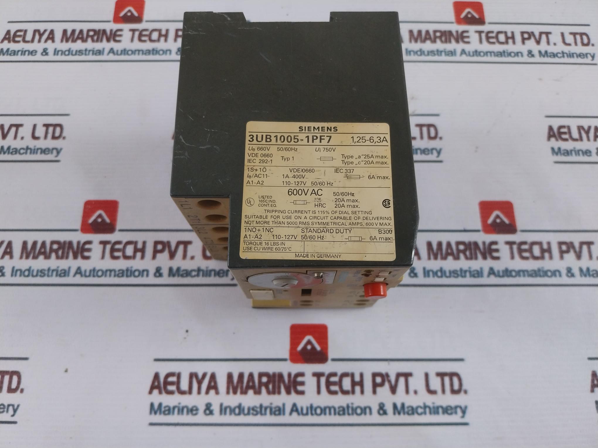 Siemens 3Ub1005-1Pf7 Overload Relay 600V Ac 50/60Hz