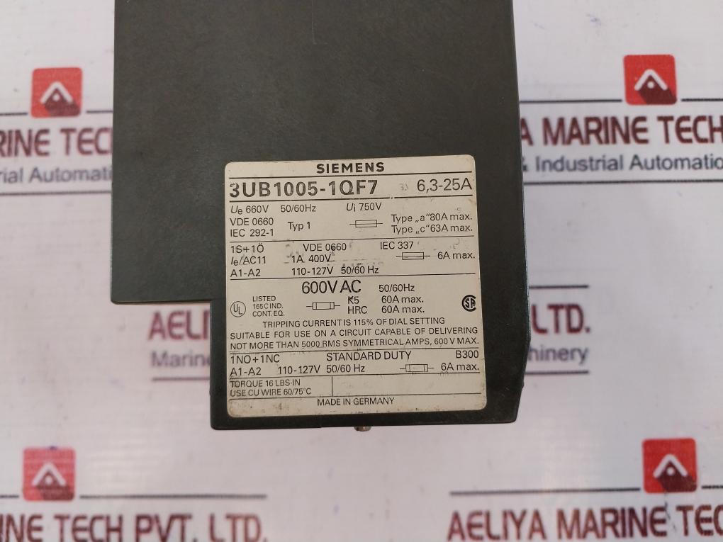 Siemens 3Ub1005-1Qf7 Overload Relay 600V Ac