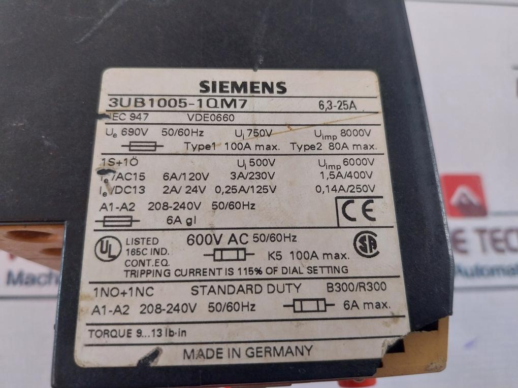 Siemens 3Ub1005-1Qm7 Electronic Overload Relay 6,3-25A