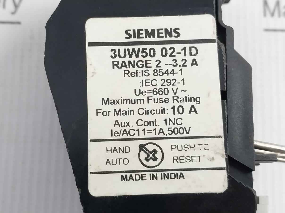 Siemens 3Uw50 02-1D Thermal Overload Relay 1A 500V