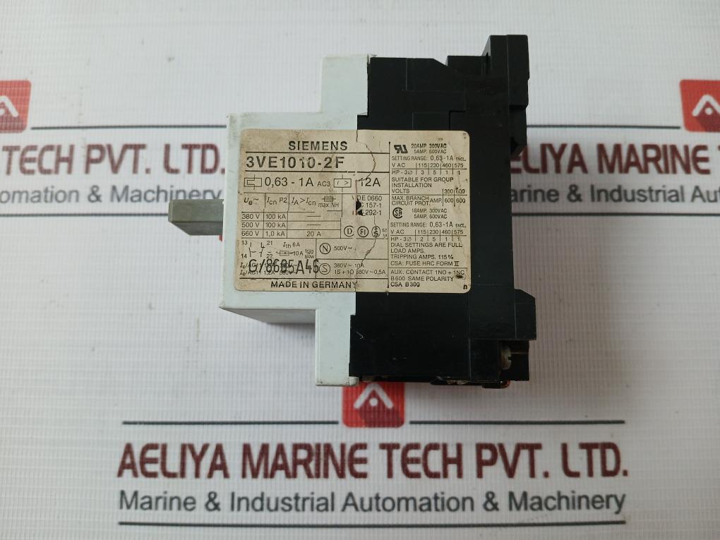 Siemens 3Ve1010-2F Motor Starter Protector Iec 157-1 Vde 0660 500V~ 0.63 – 1A
