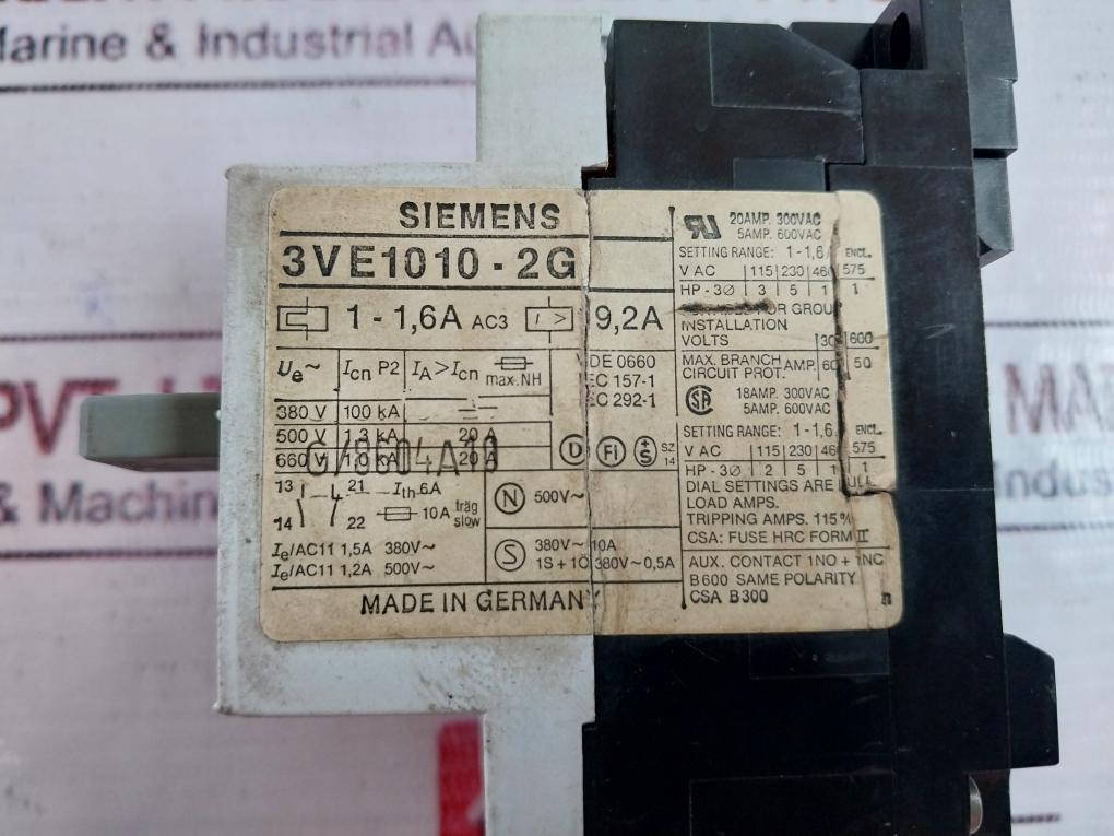 Siemens 3Ve1010-2G Motor Starter Protector 380V~10A