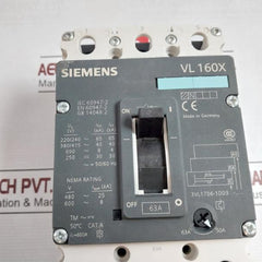 Siemens 3Vl1706-1Dd36-0Aa0 Sentron Vl Circuit Breaker 600A 50/60Hz Vl 160X