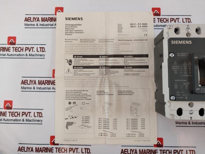 Siemens 3Vl1716-1Dd36-0Aa0 Sentron Vl Circuit Breaker 3-pole 160A 50/60Hz