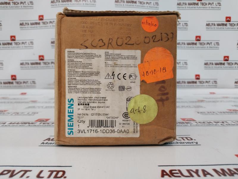 Siemens 3Vl1716-1Dd36-0Aa0 Sentron Vl Circuit Breaker 3-pole 160A 50/60Hz