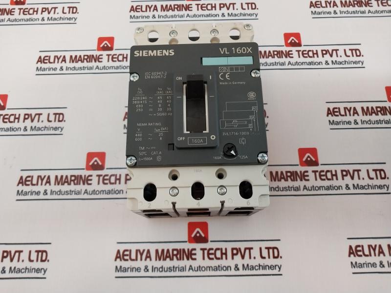 Siemens 3Vl1716-1Dd36-0Aa0 Sentron Vl Circuit Breaker 3-pole 160A 50/60Hz