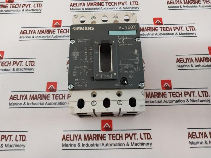 Siemens 3Vl1716-1Dd36-0Aa0 Sentron Vl Circuit Breaker 3-pole 160A 50/60Hz