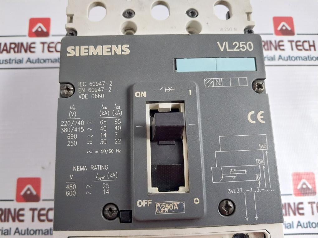 Siemens 3Vl3725-1Aa34-0Aa0 Circuit Breaker Vl250 250A