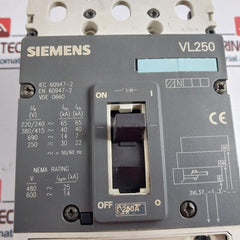 Siemens 3Vl3725-1Aa34-0Aa0 Circuit Breaker Vl250 250A