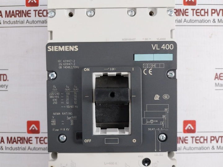 3Vl4740-2Dc36-0Aa0 Molded Case Circuit Breaker Siemens 415V 50/60 Hz