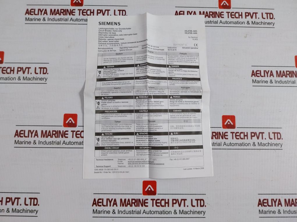 3Vl4740-2Dc36-0Aa0 Molded Case Circuit Breaker Siemens 415V 50/60 Hz