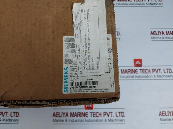 3Vl4740-2Dc36-0Aa0 Molded Case Circuit Breaker Siemens 415V 50/60 Hz