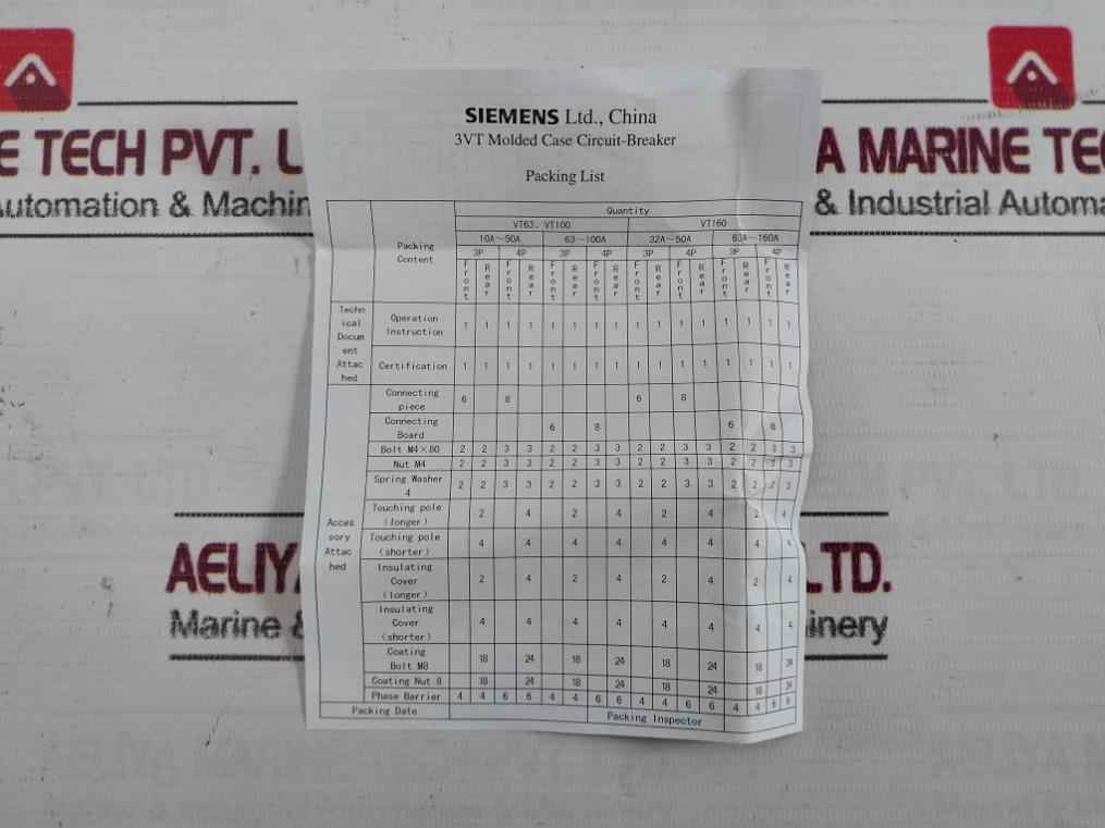 Siemens 3Vt8032-1Aa04-0Aa2 Molded Case Circuit Breaker 50/60Hz 4 Pole 500Vac