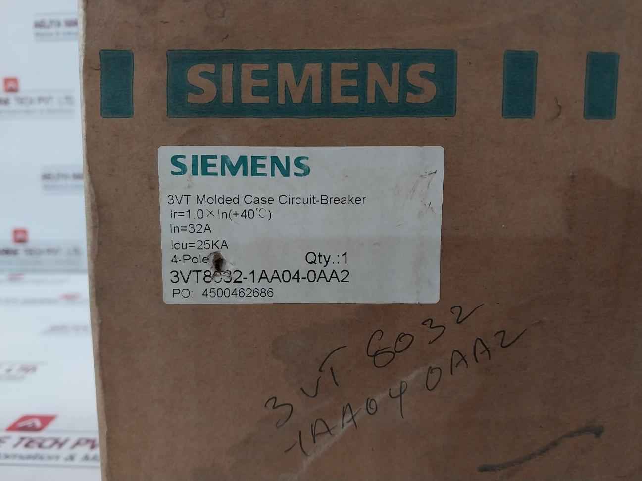 Siemens 3Vt8032-1Aa04-0Aa2 Molded Case Circuit Breaker 50/60Hz 4 Pole 500Vac