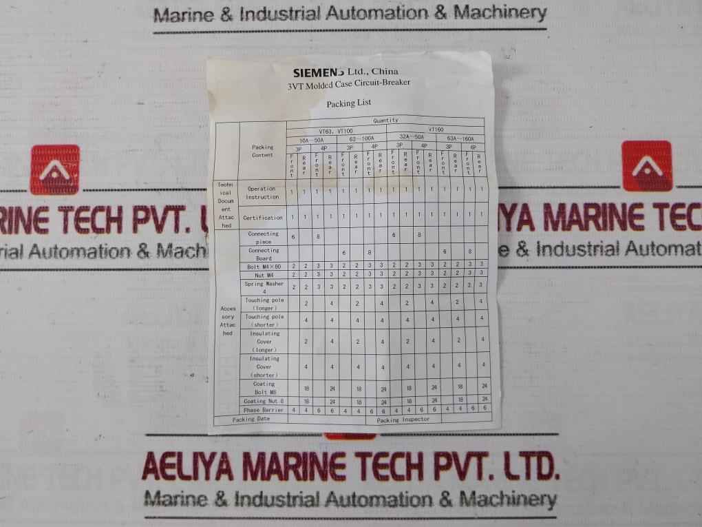Siemens 3Vt8108-2Aa03-0Aa2 3 Pole Molded Case Circuit Breaker 500Vac 50/60Hz