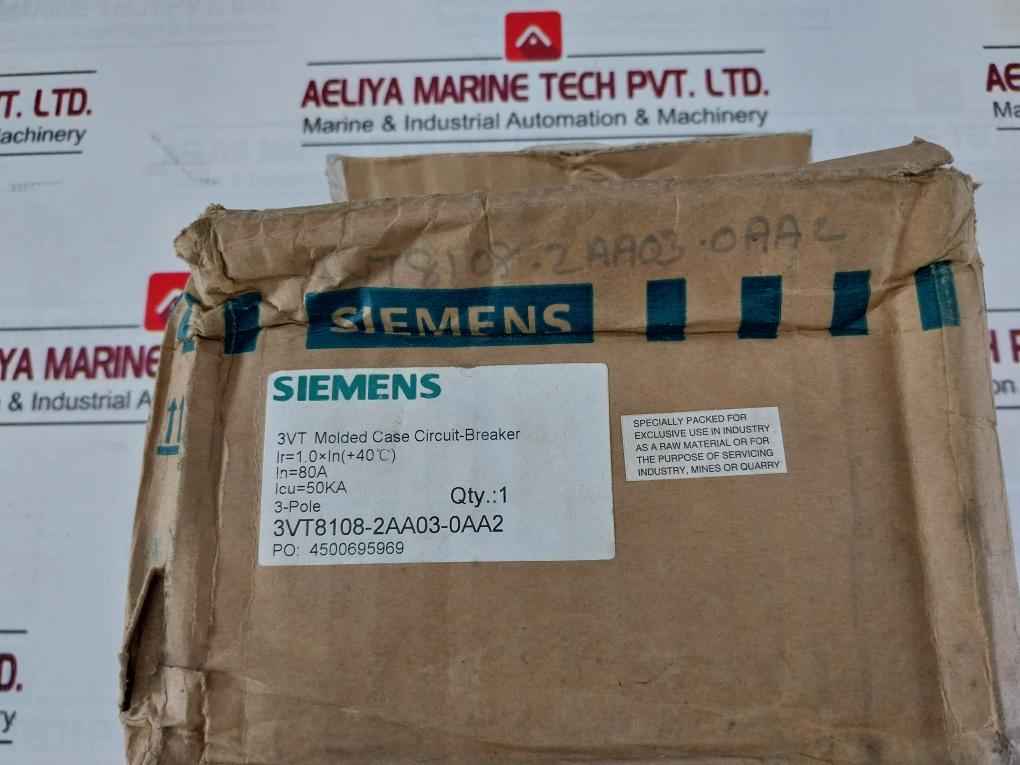 Siemens 3Vt8108-2Aa03-0Aa2 3 Pole Molded Case Circuit Breaker 500Vac 50/60Hz