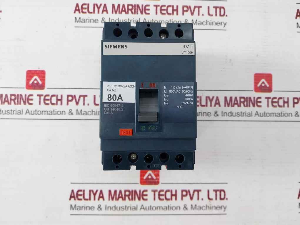 Siemens 3Vt8108-2Aa03-0Aa2 3 Pole Molded Case Circuit Breaker 500Vac 50/60Hz