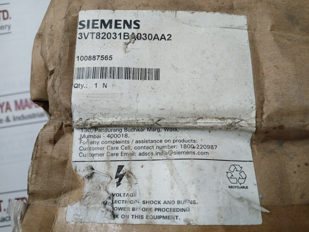 Siemens 3Vt8203-1Ba03-0Aa2 3-pole Molded Case Circuit-breaker 500Vac 50/60Hz