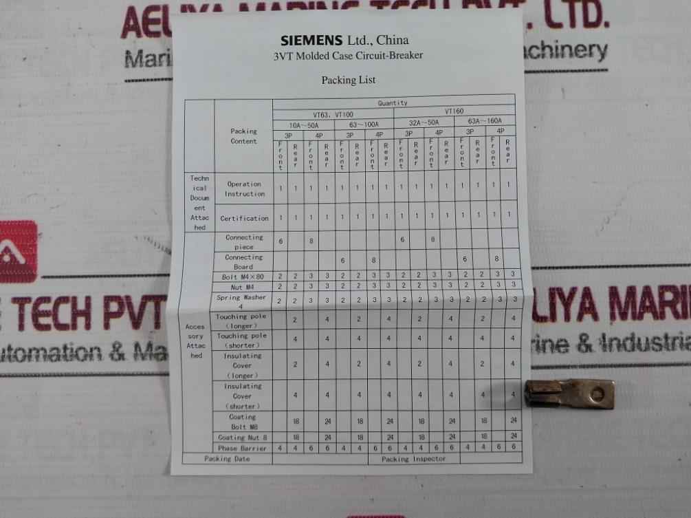 Siemens 3Vt8203-1Ba04-0Aa2 Molded Case Circuit Breaker 500Vac 50/60Hz 4 Pole