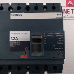 Siemens 3Vt8203-1Ba04-0Aa2 Molded Case Circuit Breaker 500Vac 50/60Hz 4 Pole