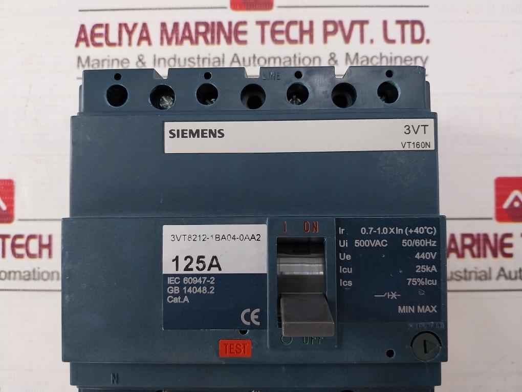 Siemens 3Vt8212-1Ba04-0Aa2 4 Pole Molded Case Circuit Breaker Vt160N 125A