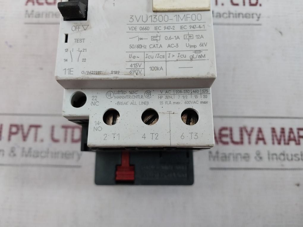 Siemens 3Vu1300-1Mf00 Motor Protector Circuit Breaker 3 Pole 0.6–1A 600Vac