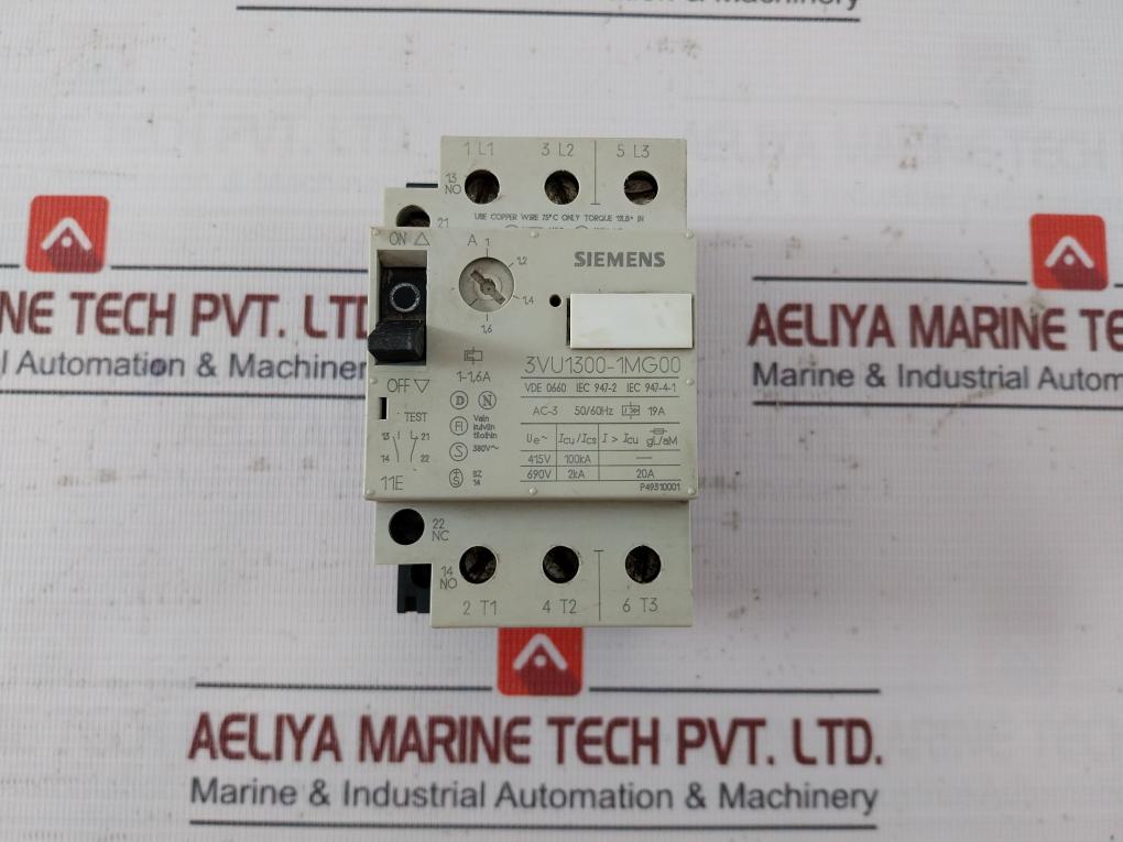 Siemens 3Vu1300-1Mg00 Circuit Breaker For Motor Protection P49310001 600V Ac