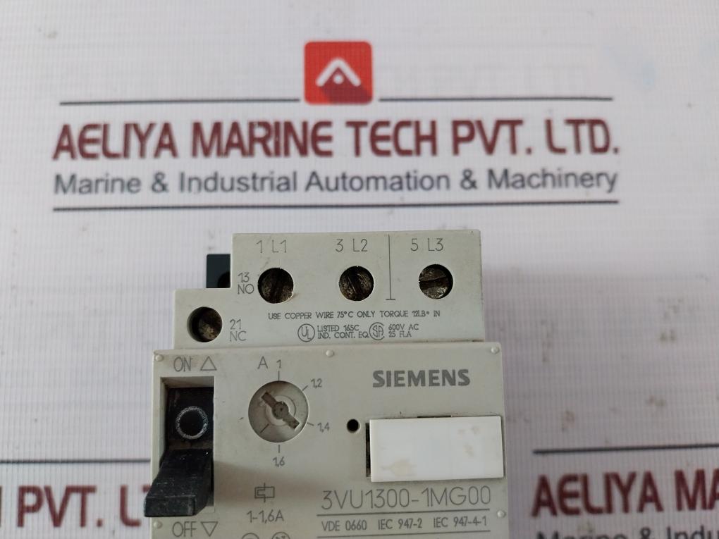 Siemens 3Vu1300-1Mg00 Circuit Breaker For Motor Protection P49310001 600V Ac
