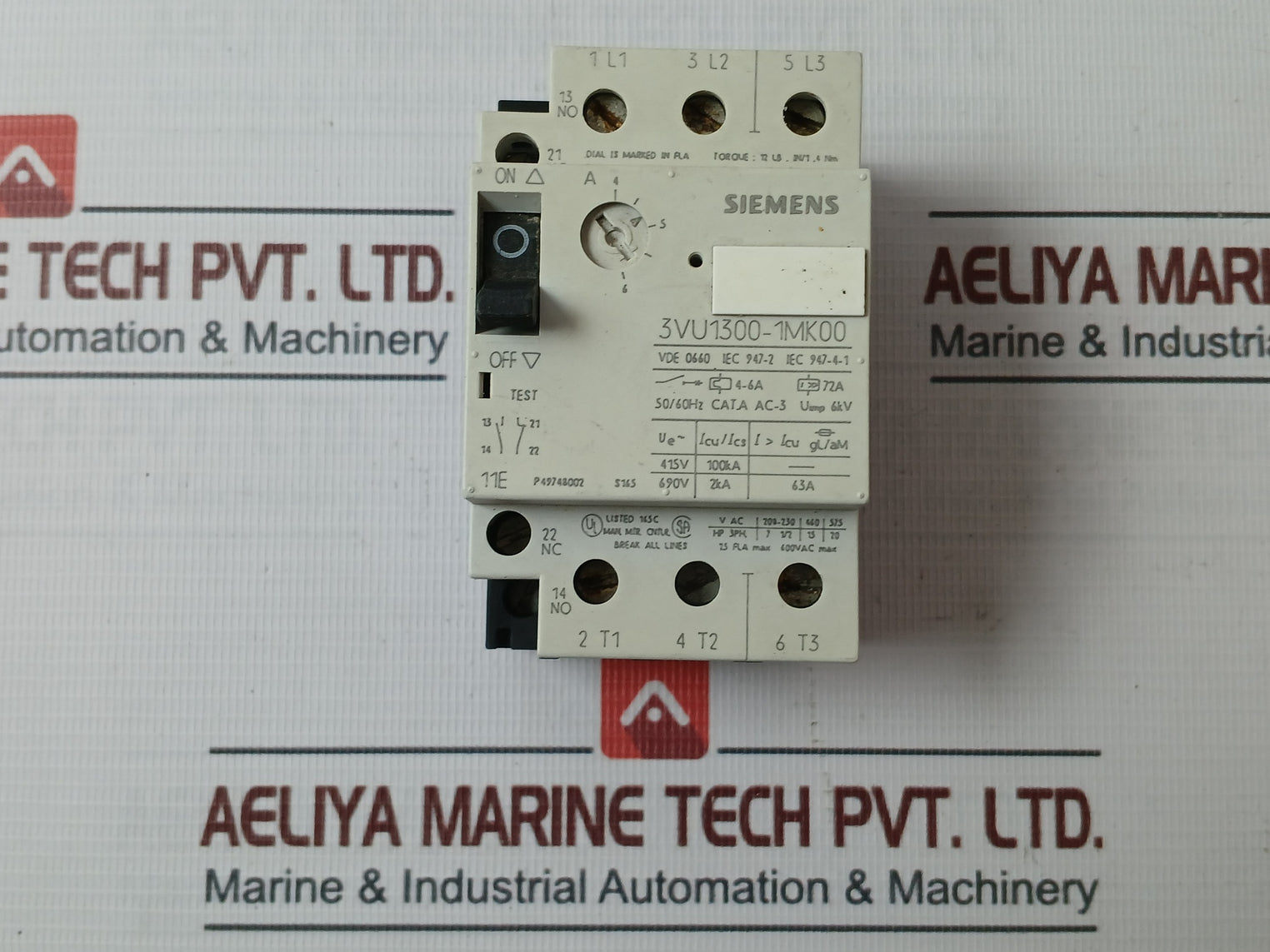 Siemens 3Vu1300-1Mk00 Circuit-breaker For Motor Protection 600Vac Max 4-6A