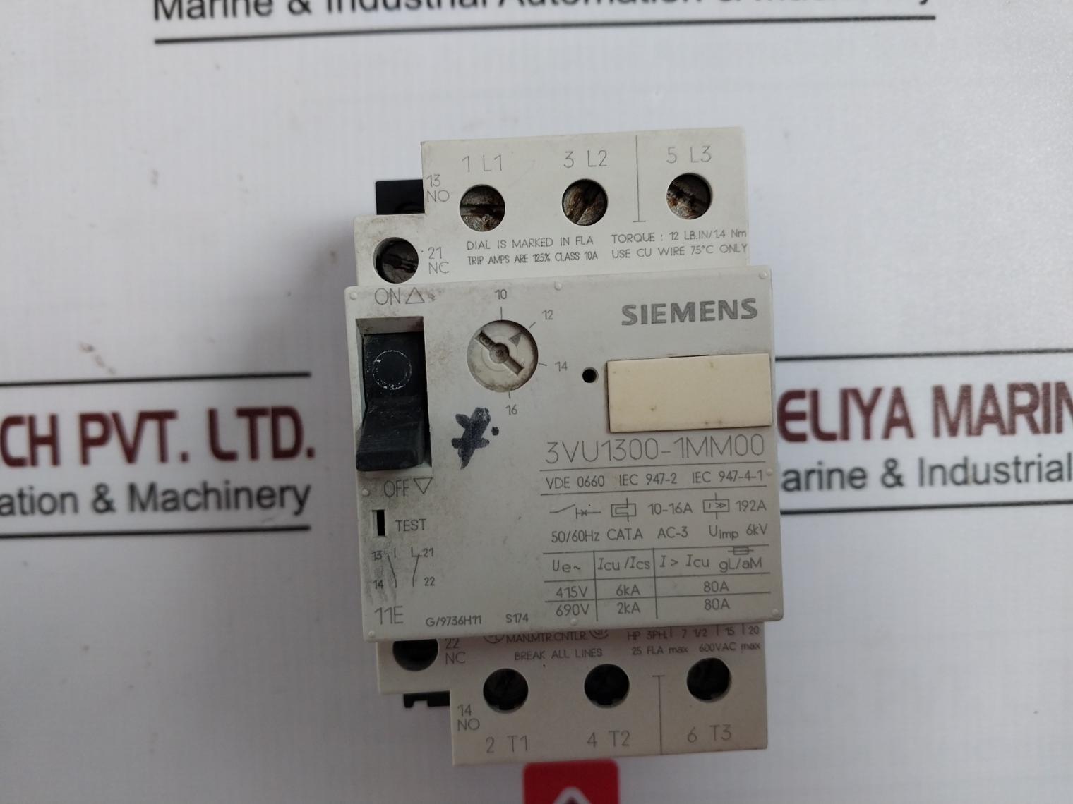 Siemens 3Vu1300-1Mm00 Circuit-breaker For Motor Protection 192A 50/60Hz 600 Vac