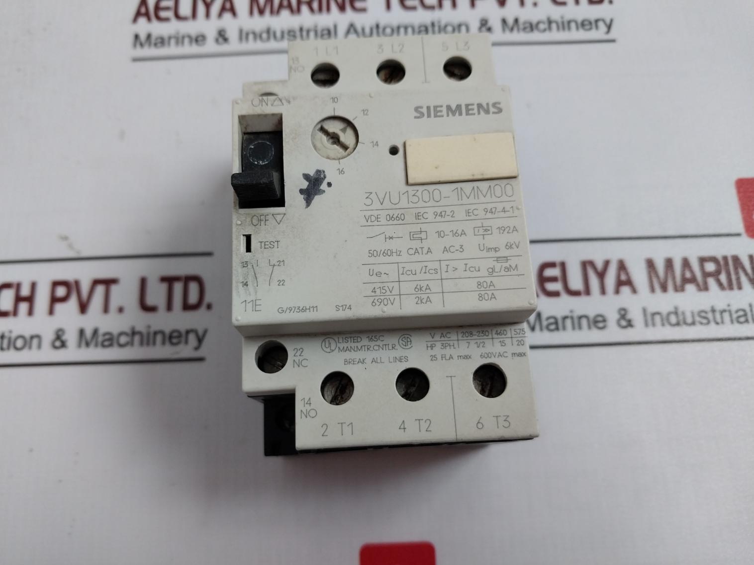 Siemens 3Vu1300-1Mm00 Circuit-breaker For Motor Protection 192A 50/60Hz 600 Vac