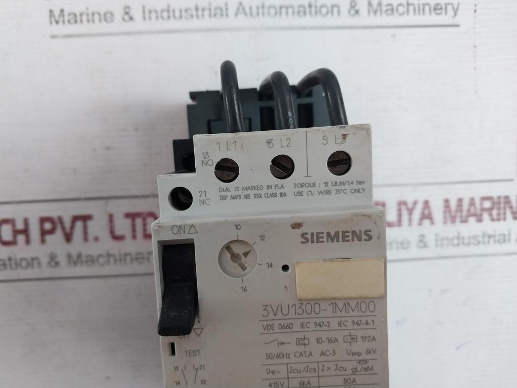 Siemens 3Vu1300-1Mm00 Motor Starter Protector 10-16A 50/60Hz 6Kv