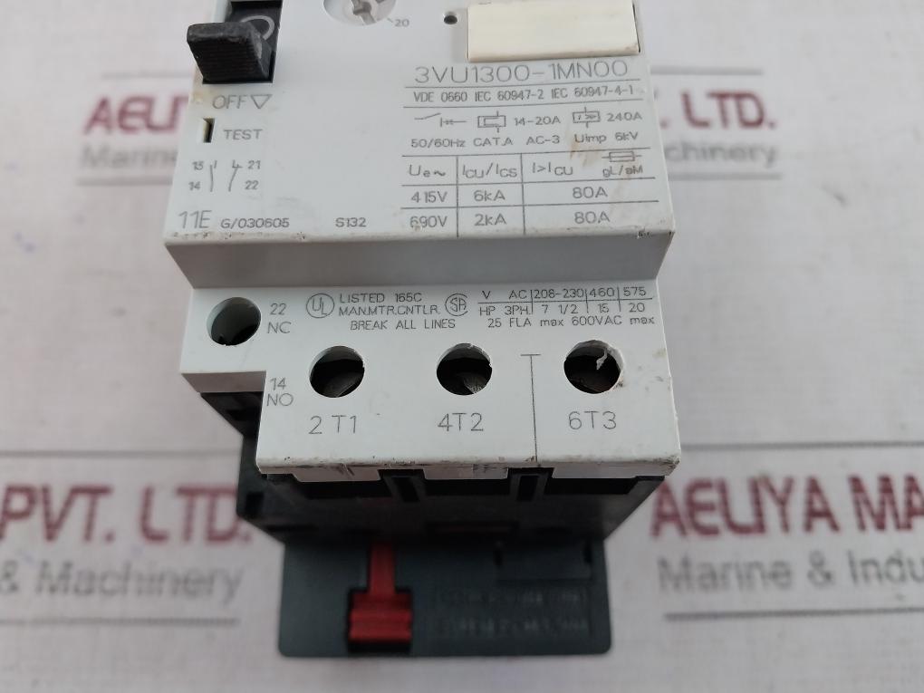 Siemens 3Vu1300-1Mn00 Motor Protector Circuit Breaker 14-20A 600Vac 25Fla