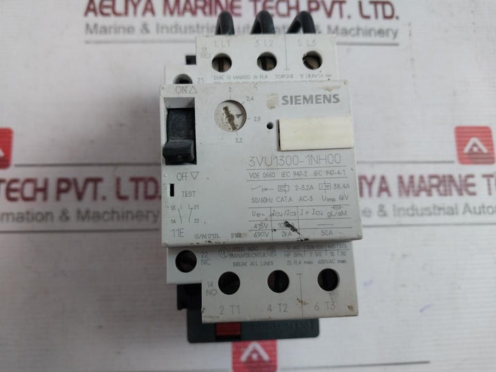 Siemens 3Vu1300-1Nh00 Motor Starter Protector 2-3.2A 50/60Hz 600Vac Max