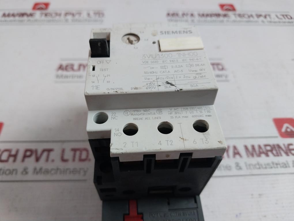 Siemens 3Vu1300-1Nh00 Motor Starter Protector 2-3.2A 50/60Hz 600Vac Max