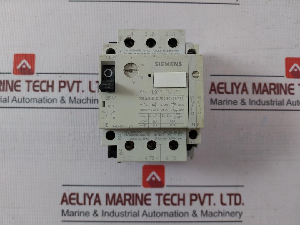 Siemens 3Vu1300-1Nl00 Circuit-breaker For Motor Protection 600Vac Max 6A 10A