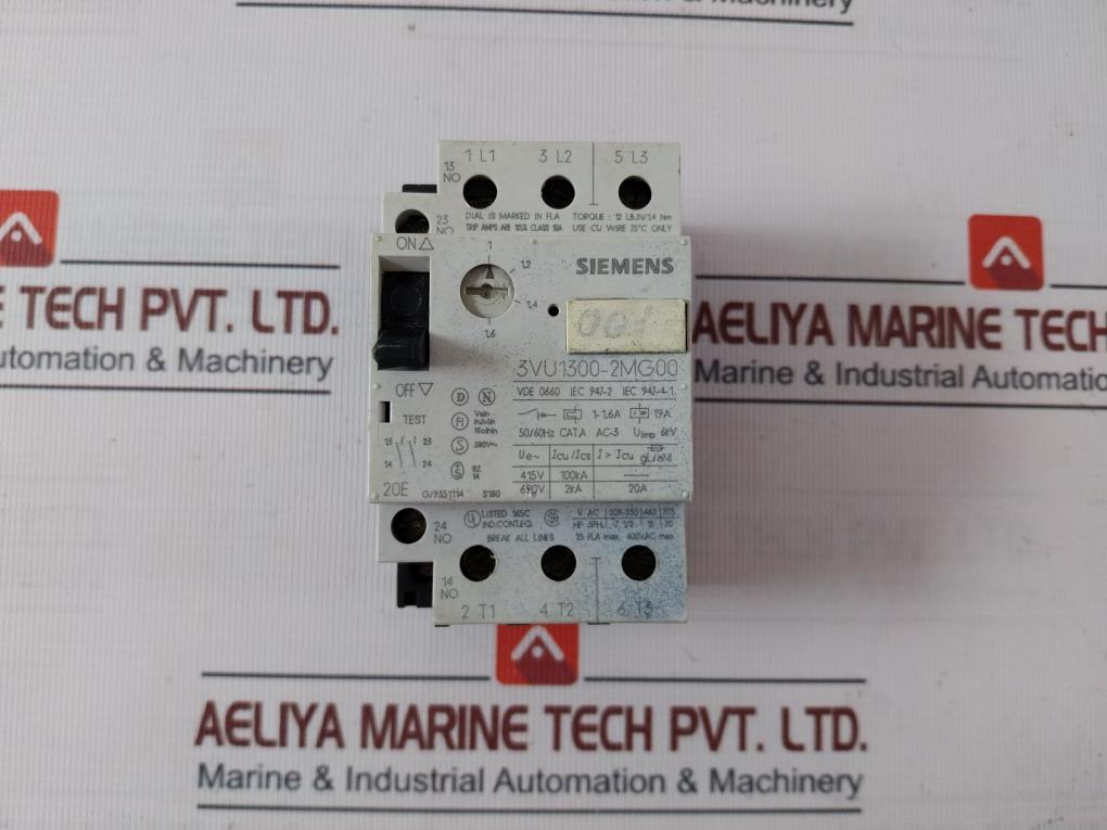 Siemens 3Vu1300-2Mg00 Motor Protection Circuit Breaker – 1-1.6A 380V 2No Aux
