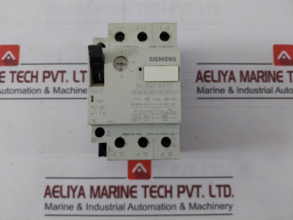 Siemens 3Vu1340-1Ml00 Circuit Breaker Iec 60947-2 600 Vac 50/60 Hz 120A 6 Kv